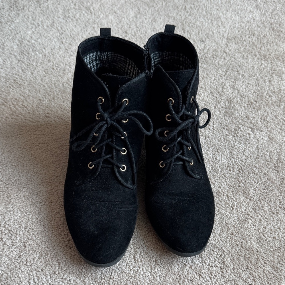 Black Lace-Up Suede Ankle Boots